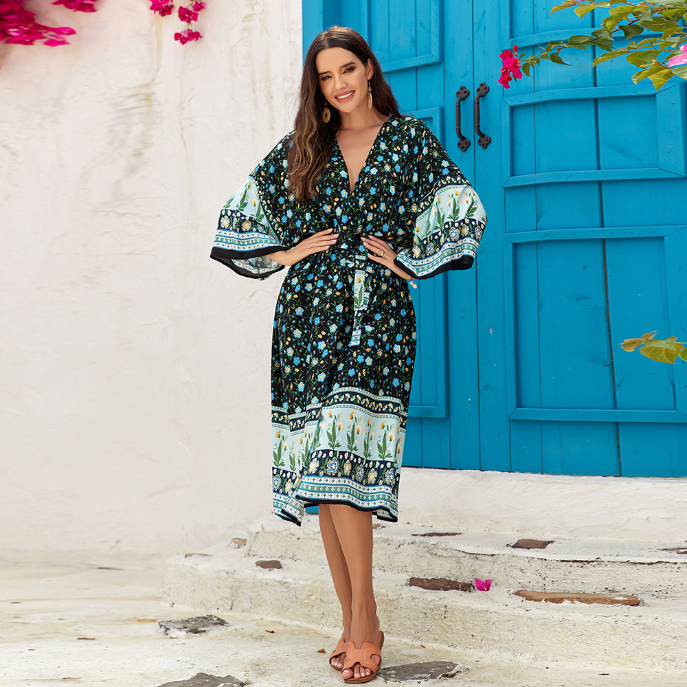 3 colores transfronterizos europeos y americanos nuevo rayón cardigan kimono playa vacaciones bikini protector solar camisa playa chal 3814