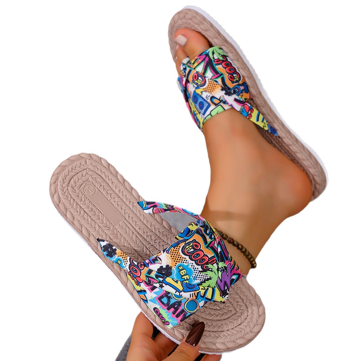 Women's Ethnic Style Color Blocking Flat Sandals Design Suitable Or Outdoor Wear Summer New Plus Size Flip Flops_voghion.com