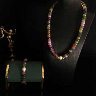Simple temperament retro and fashionable natural tourmaline flat bead necklace bracelet breeding pearl accessories set high-end accessories