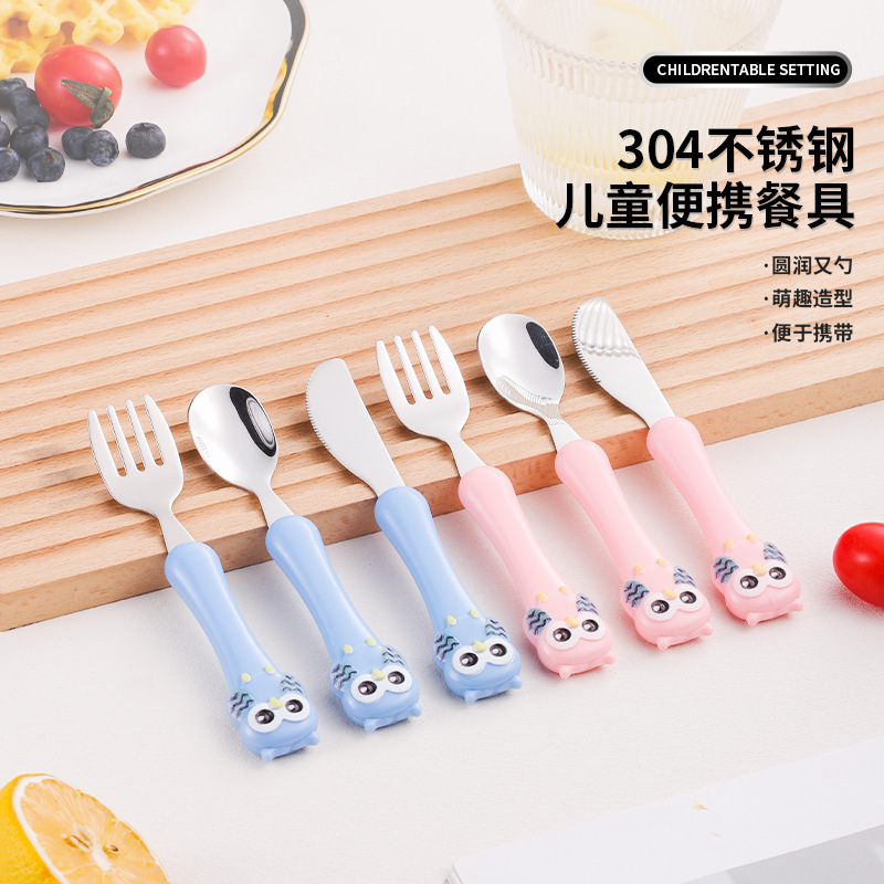 304 food grade children's portable tableware suit baby food supplement infant training spoon fork gift wholesale 304 food grade children's portable tableware suit baby food supplement infant training spoon fork gift wholesale