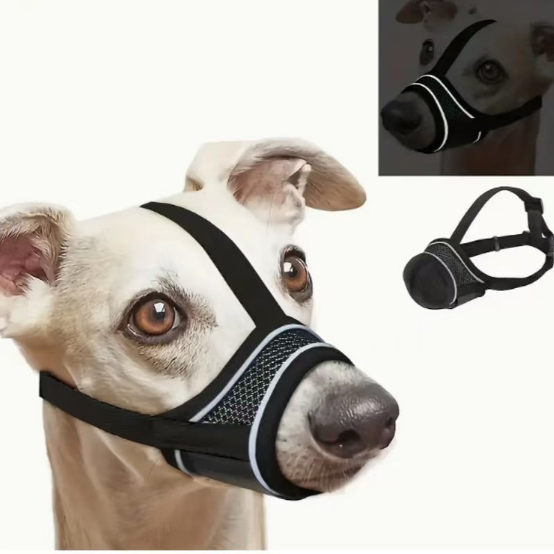 Dog Muzzle with Reflective Soft Nylon Strap, Reinforced with Breathable Mesh, Adjustable Ring, Anti-Escape for Pets, Outdoor Use