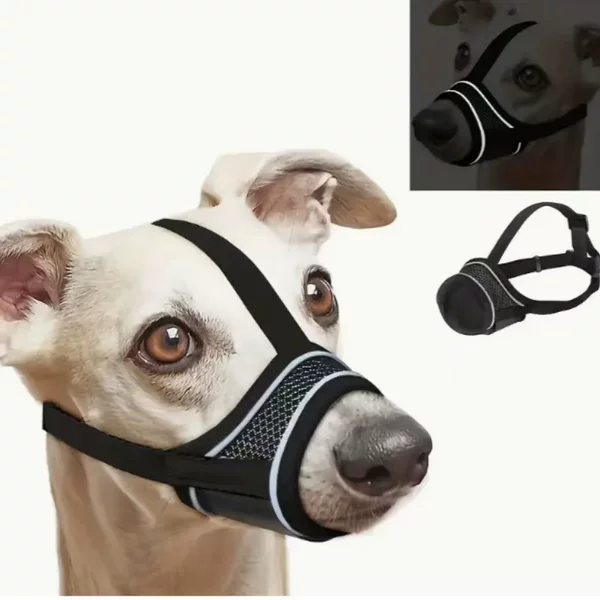 Dog Muzzle with Reflective Soft Nylon Strap, Reinforced with Breathable Mesh, Adjustable Ring, Anti-Escape for Pets, Outdoor Use