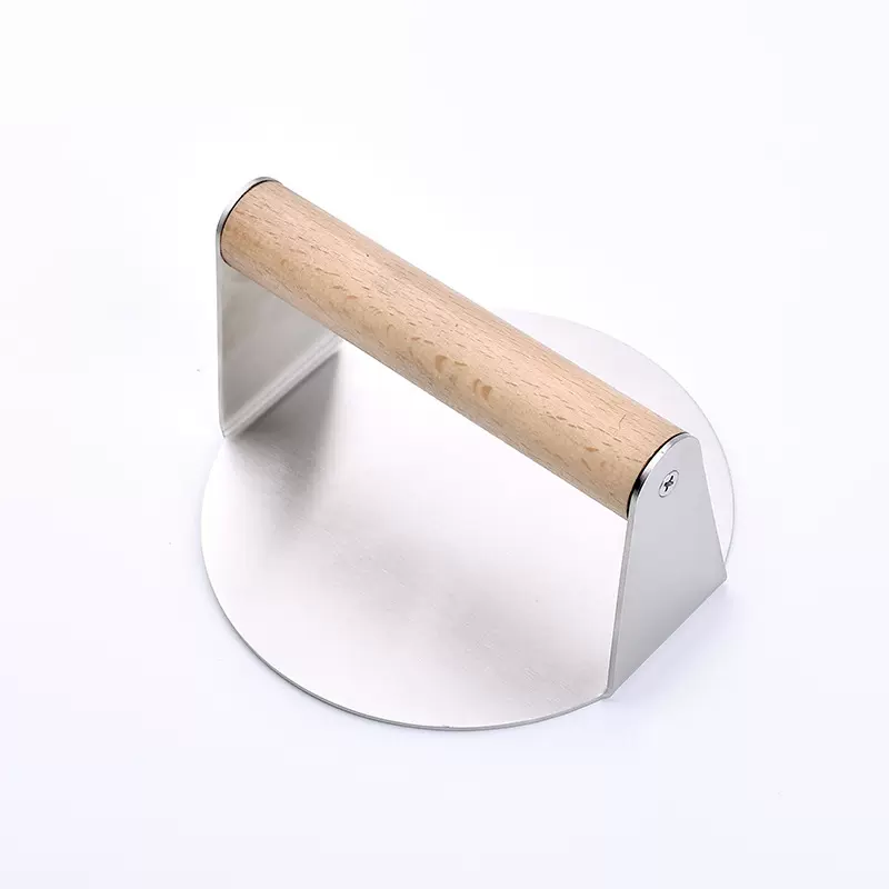 304不锈钢压肉器烤肉牛排压板厨房手动压肉饼模具木柄圆形汉堡压