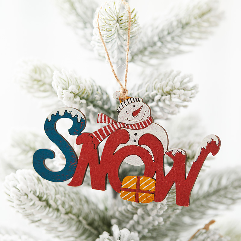 Buscando madera 12cm madera letreros ingleses decoraciones de Navidad colgante árbol de Navidad muñeco de nieve letras colgantes de color