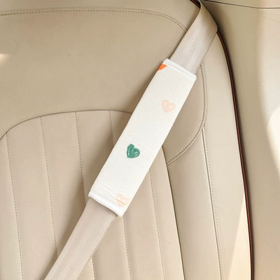 Children's Car Seat Belt Anti-Stranglehold Adjustment Fixator Shoulder Pad Set Car Rear Seat Baby Riding Auxiliary Belt (Seat belt shoulder pad) - double-layer-gauze-colorful-love-shoulder-pads