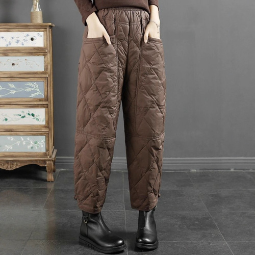 Down cotton pants for women, winter new style high-waist large-size loose casual Harlan warm straight cotton pants