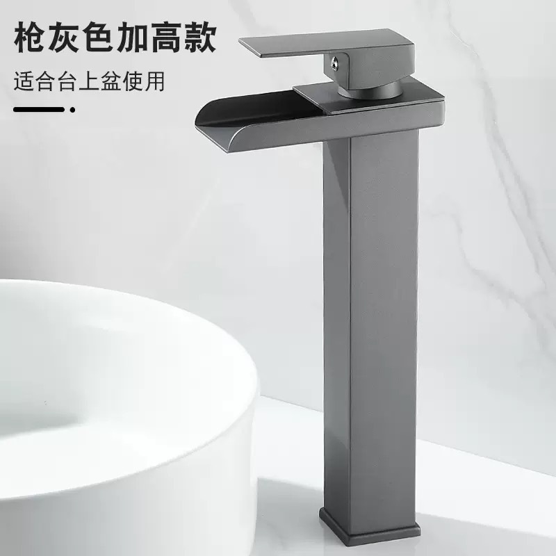 Grifo de Caño Ancho Tipo Cascada de Acero Inoxidable Mezclador de Agua Fría y Caliente para Lavabo