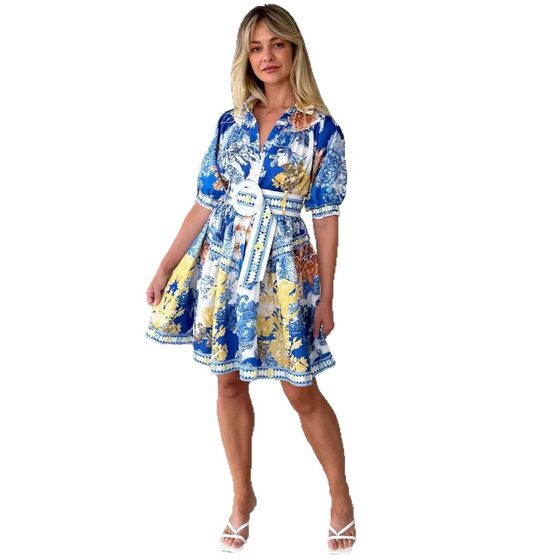 Summer 2025 New European and American Cross-border Independent Station Leisure Fashion Printing V-neck Women's dress -68679