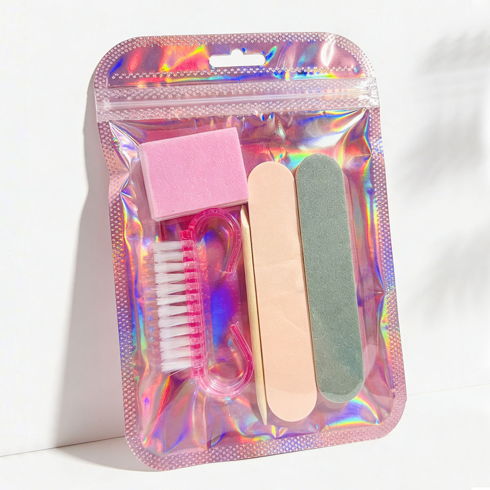 Manicure tool set-pink transparent brush short wooden stick-1pc