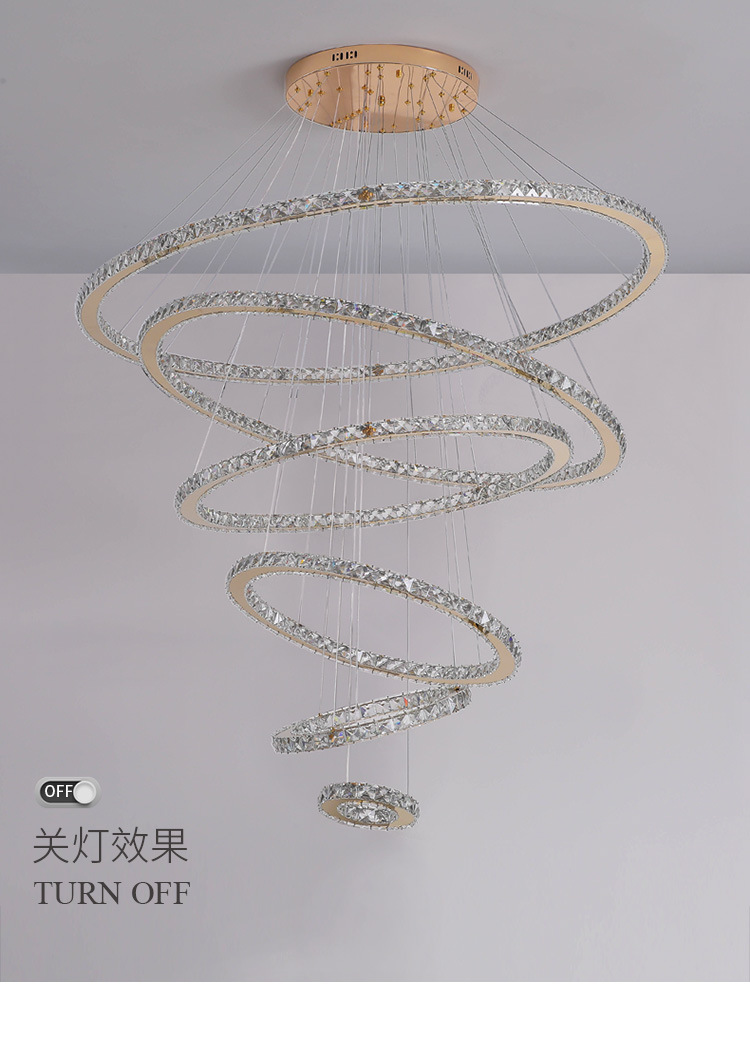 Lighting creative LED round ring pendant light for modern minimalist living room, luxury crystal chandelier, villa dining room, bedroom decor
