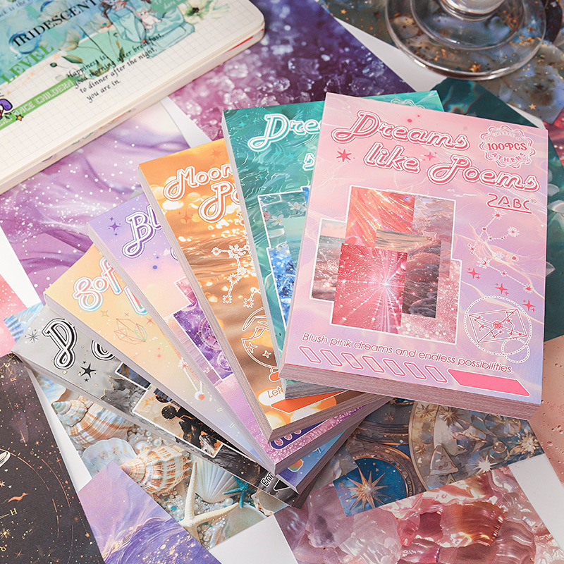 100 hojas de la serie de estrellas y meses brillantes en materiales exquisitos y lindos y coloridos libros hermosos DIY libros de mano materiales de decoración de papel