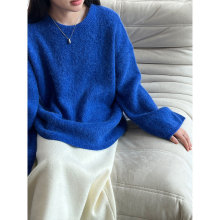 NS 韩系简约加厚圆领兔毛绒毛衣女秋冬高级感软糯套头针织衫ss895