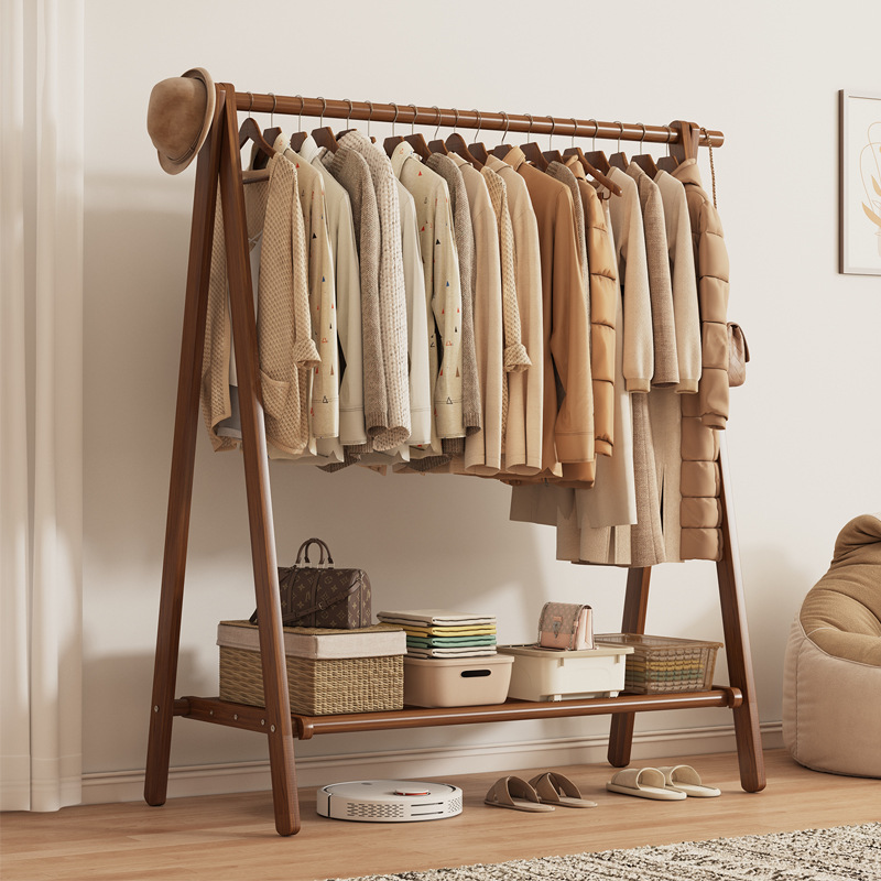 實木衣架落地掛衣架臥室衣帽架家用木質掛衣服架子簡易摺疊晾衣架