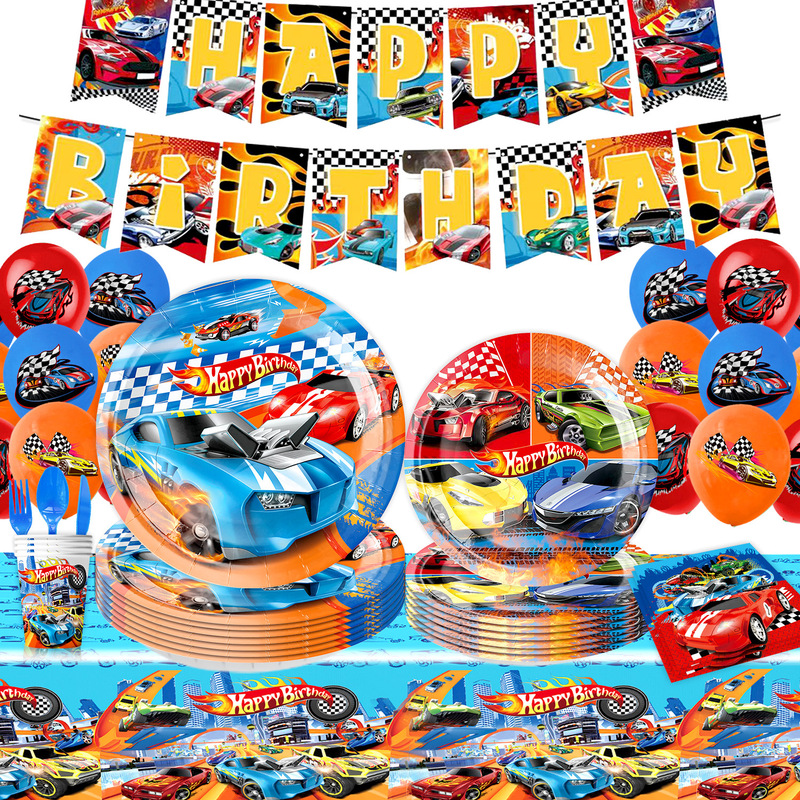Hot Wheels Racing Hot Wheels Theme Boys Birthday Party Decoration Tableware Paper Tray Paper Cup Tissue Supplies