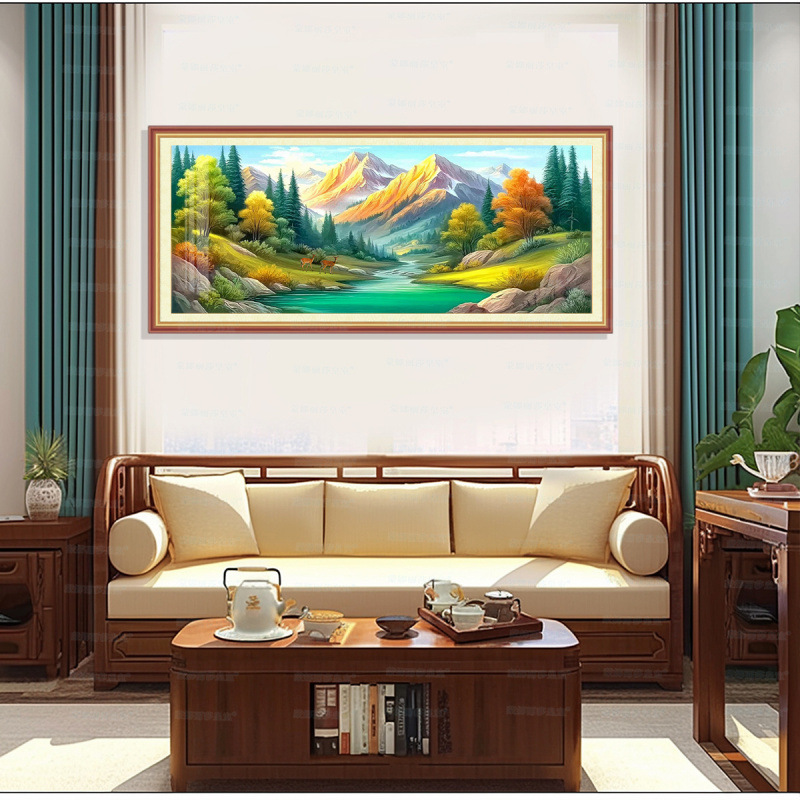 [Algodón importado] Mona Lisa real bordado cruzado con la espalda de Jinshan-Shui Liujiaoqiang paisaje bordado de hilo moderno image 1