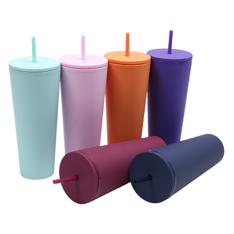 2023 nuevo suministro directo de fábrica transfronteriza Venta caliente de gran capacidad de doble capa taza de plástico simple de doble capa taza de paja engrosada