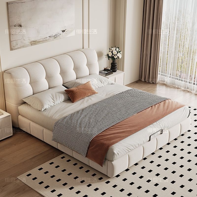 2025 New Modern Simple Puff Bed Cream Style Small Apartment 1.5m Fabric Soft Bag 1.8m Double Bed
