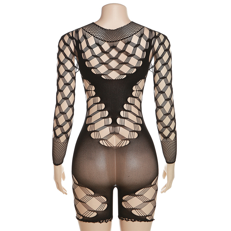 Summer Women Clothing Sexy See through High Waist Long Sleeves Mesh Skinny Sheath Jumpsuit
