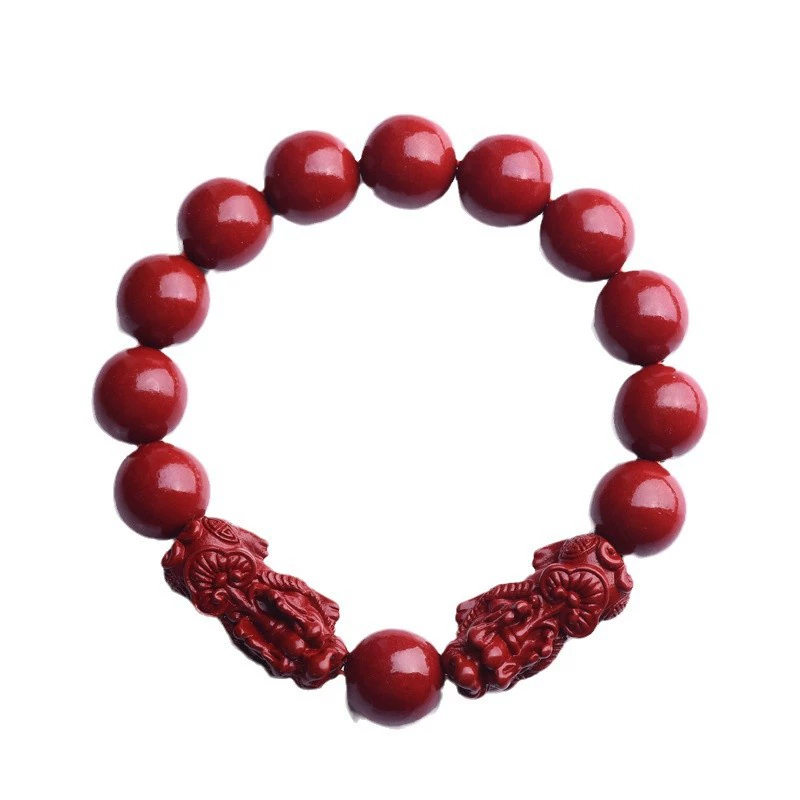 Ethnic bracelet, rosary with round beads, ethnic style, cinnabar