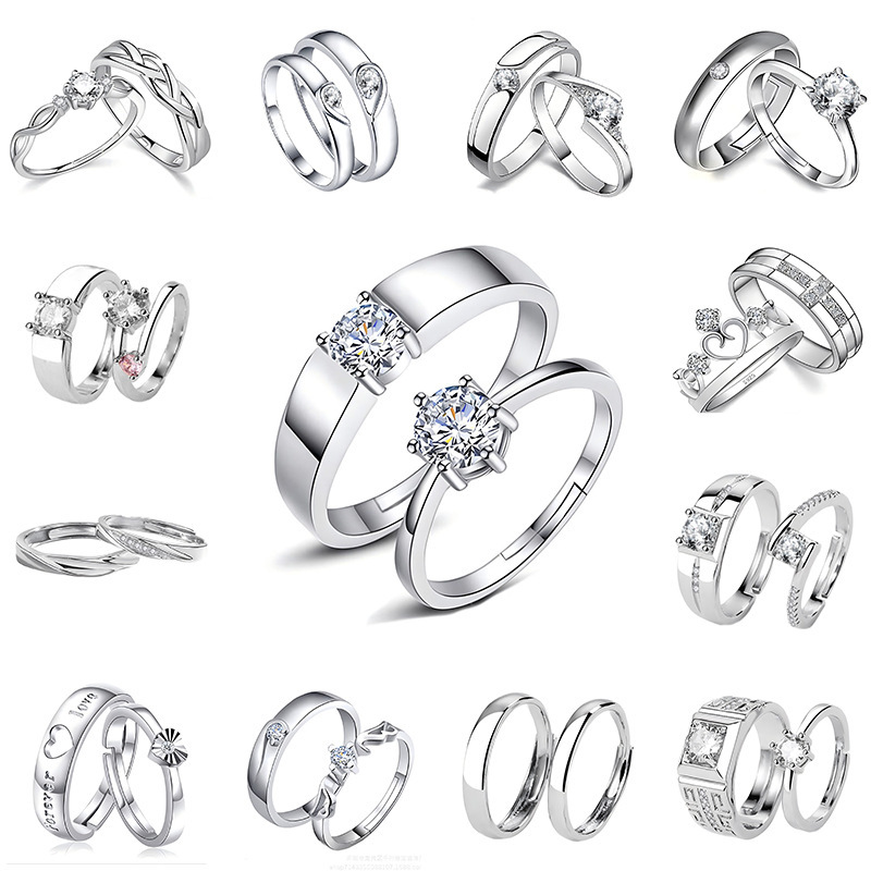 Couple ring Korean version of simple ring simulation diamond ring opening zircon classic ring couple wedding ring a generation of hair