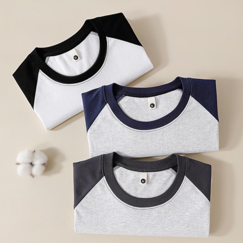 2024 nuevo Algodón puro pesado 230G contraste color Raglan manga corta Camiseta cuello redondo de las mujeres todo partido estilo neutro camisa de fondo hombres