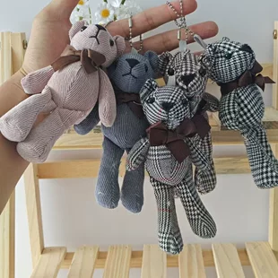 Мягкая игрушка полосатый мишка из вельвета 15 см