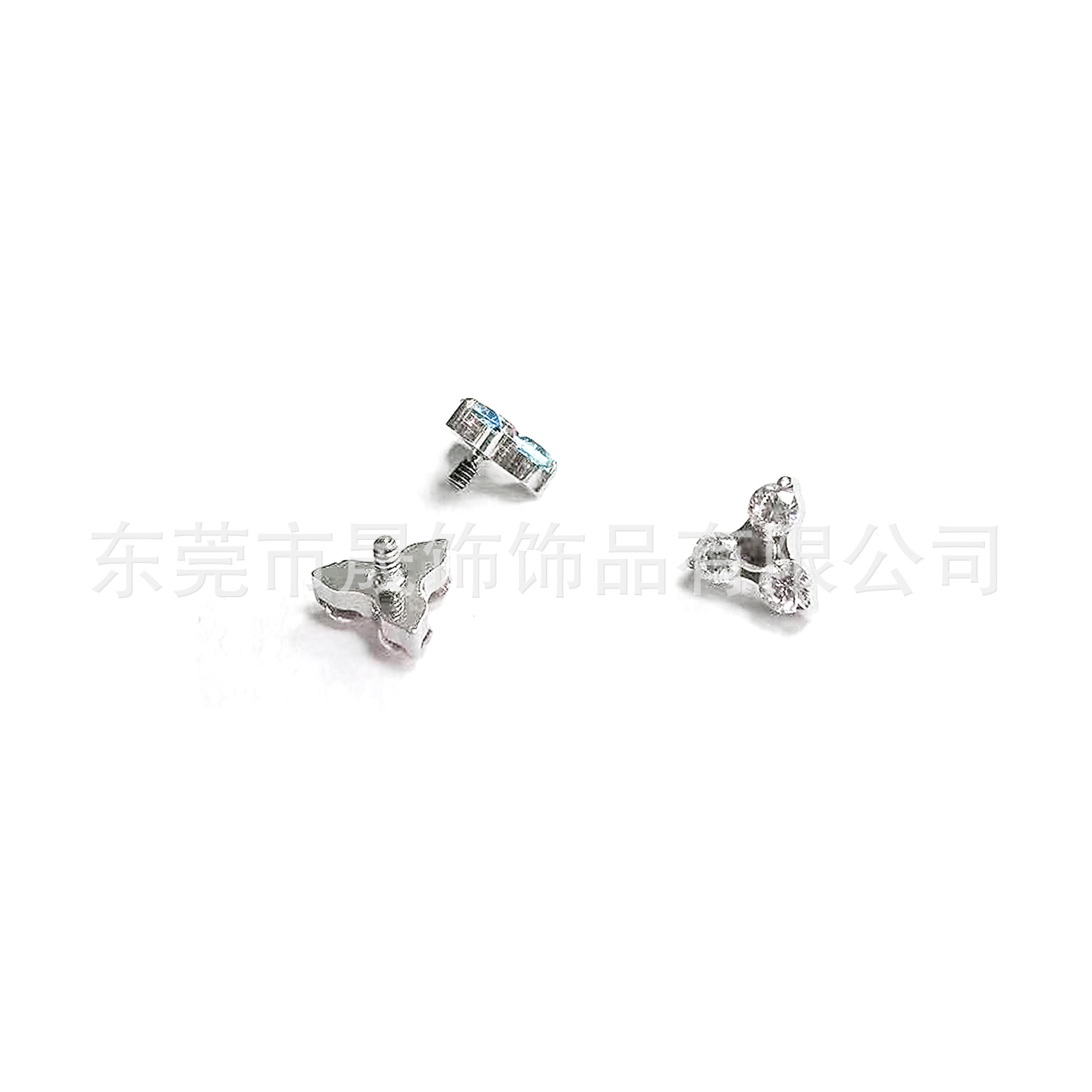 F136钛合金三角花朵耳钉镶5A锆石耳骨钉G23钛内螺纹唇钉穿刺饰品