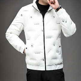 2025冬季新款男士中青年无帽立领休闲简约柔软羽绒服黑色豆绿批发