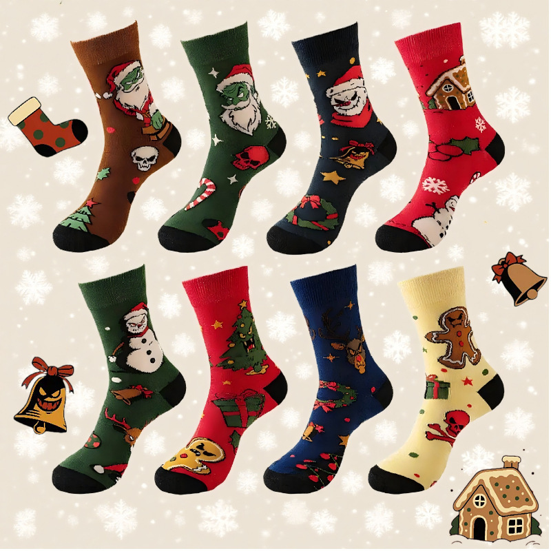 New Christmas Socks for Couples, Trendy Socks, Funny Men's Stockings, Women's Autumn and Winter Mid-Calf Socks, Wholesale Zhuji Socks