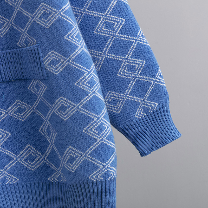 Roupas femininas plus size roupas femininas outono e inverno jacquard contraste cor solto suéter longo casaco cardigan_voghion.com