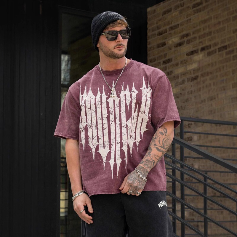 YOUNGLA American style new men's oversized T-shirt for jogging, sports, and fitness, made of pure cotton, with a round neck and short sleeves, fashionable and casual T-shirt YOUNGLA American style new men's oversized T-shirt for jogging, sports, and fitness, made of pure cotton, with a round neck and short sleeves, fashionable and casual T-shirt