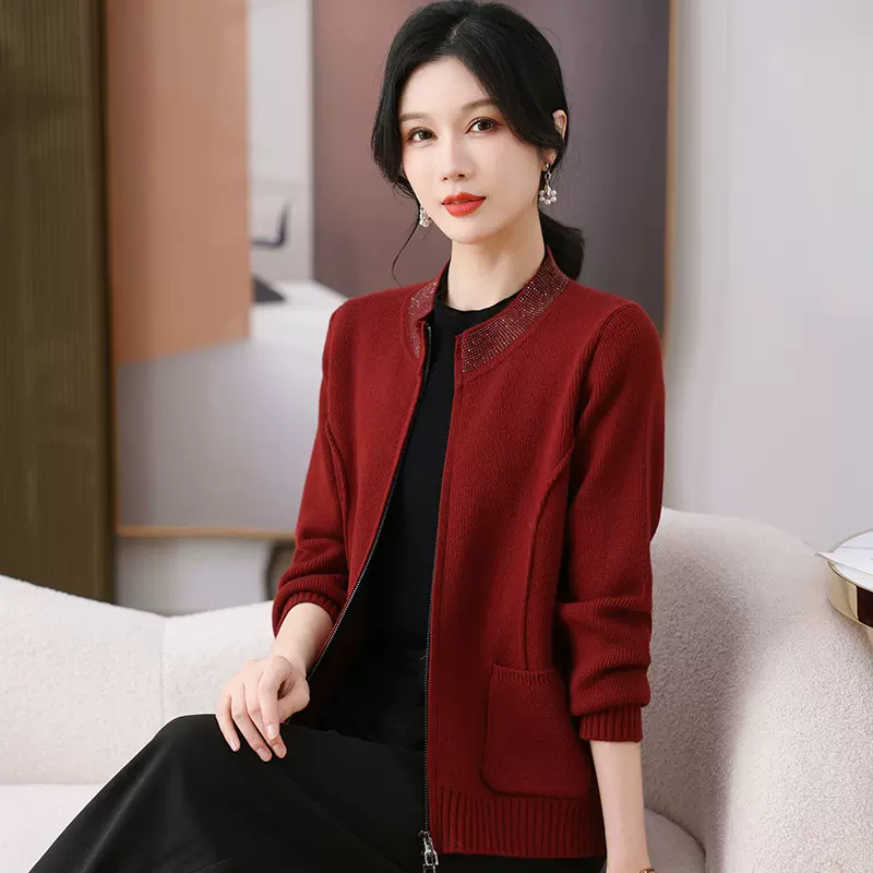 中年妈妈秋装针织上衣服2025新款洋气中老年女装高贵加厚毛衣外套