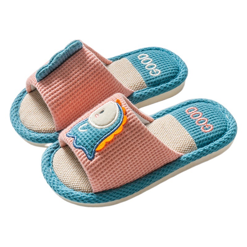 New Children Slippers Wholesale Spring and Autumn Linen Slippers Boys and Girls Summer Cartoon Dinosaur Slippers Indoor Home Shoes
