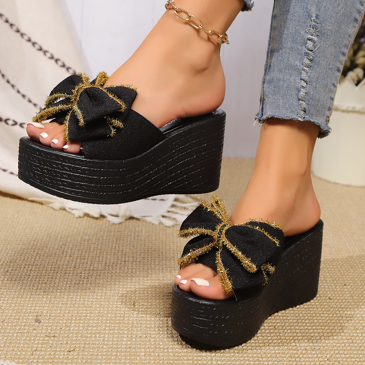 Petite plus Size Women's Platform Wedge Sandals Bow Details Summer New Style Shoes Size 5-10 Width M - Wide_voghion.com