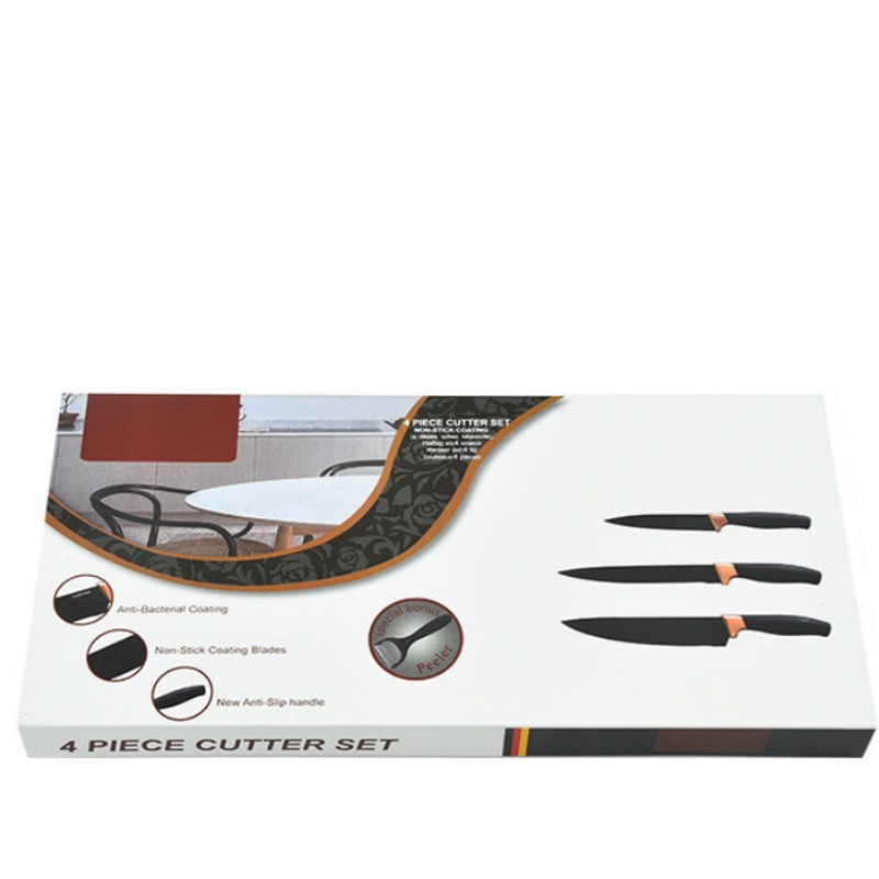 Comercio exterior en stock fábrica chapado en oro rosa cabeza grasa muñeca manejar conjunto de cuatro piezas hogar cocina cuchillo de corte vegetal caja de color