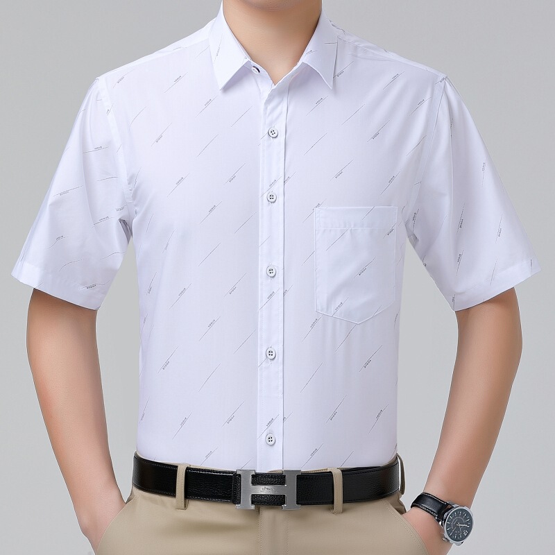 2024 Summer Mulberry Silk Short-sleeved Shirt Middle-aged Men's Top Business Non-ironing Dress Solid Color High-grade Silk Shirt