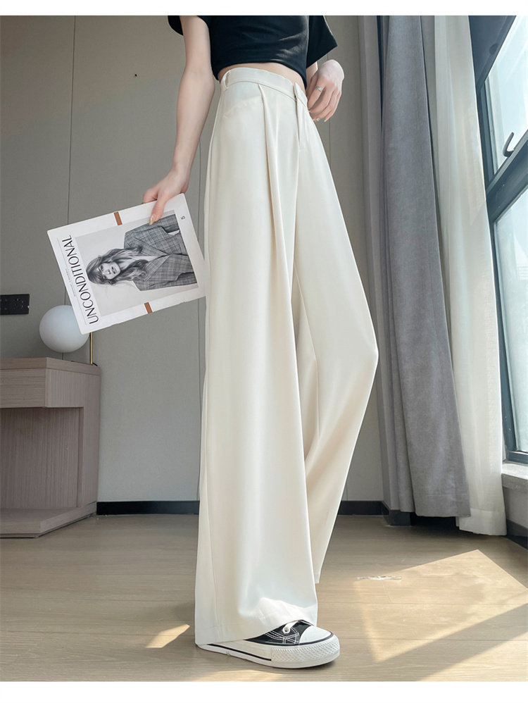 Quần culottes nữ ống rộng cạp cao chất liệu lụa băng mỏng mùa hè — Màu đen thông thường chi tiết 49