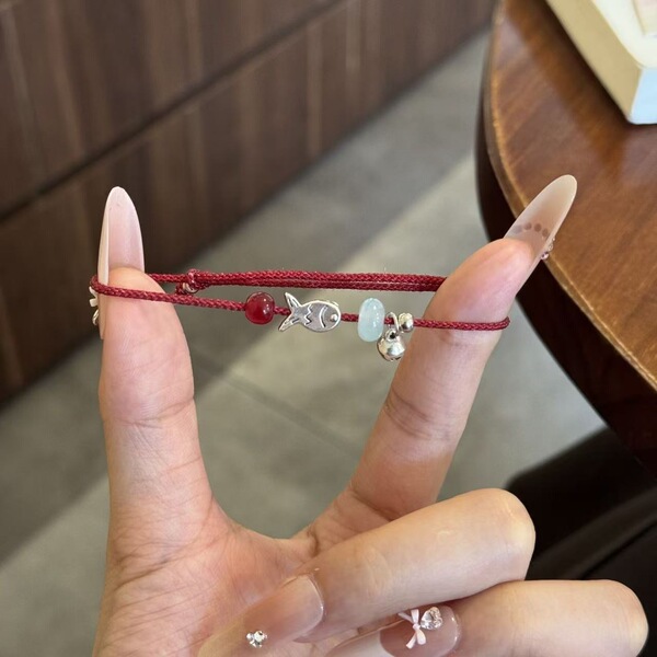 Bamboo woven red rope bracelet handmade