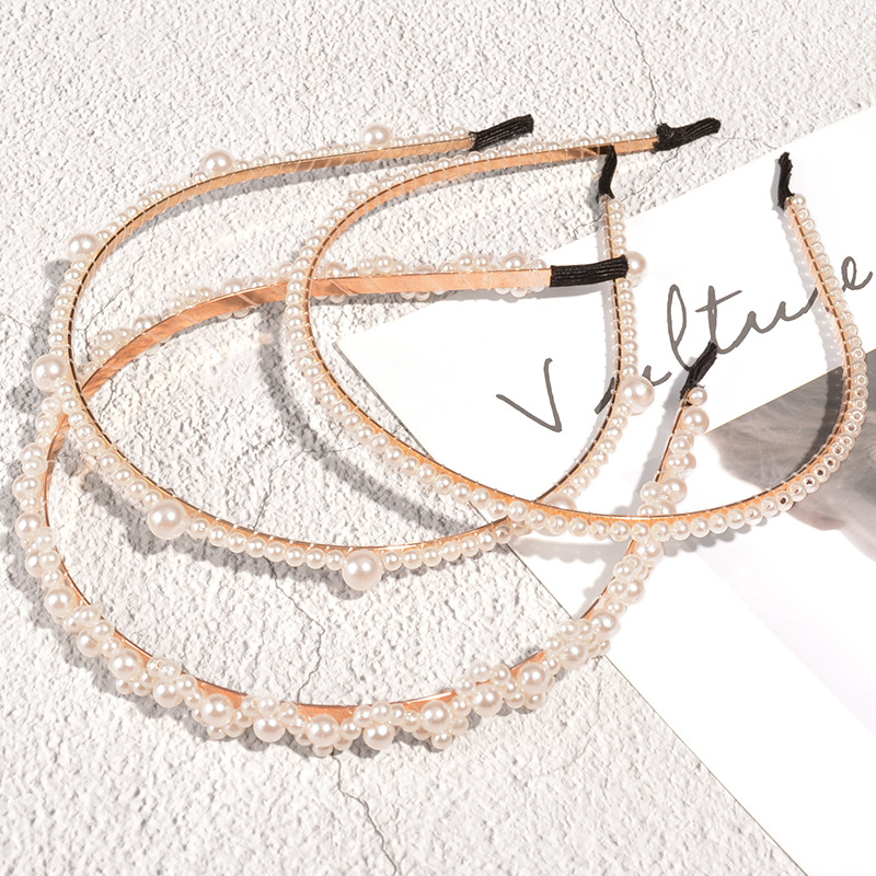 80g Weight Headwear Classification Wedding, Birthday, Festival Occasion Geometric Pattern Women'S Gender Korean Fashion Pearl Thin Side Headband 1