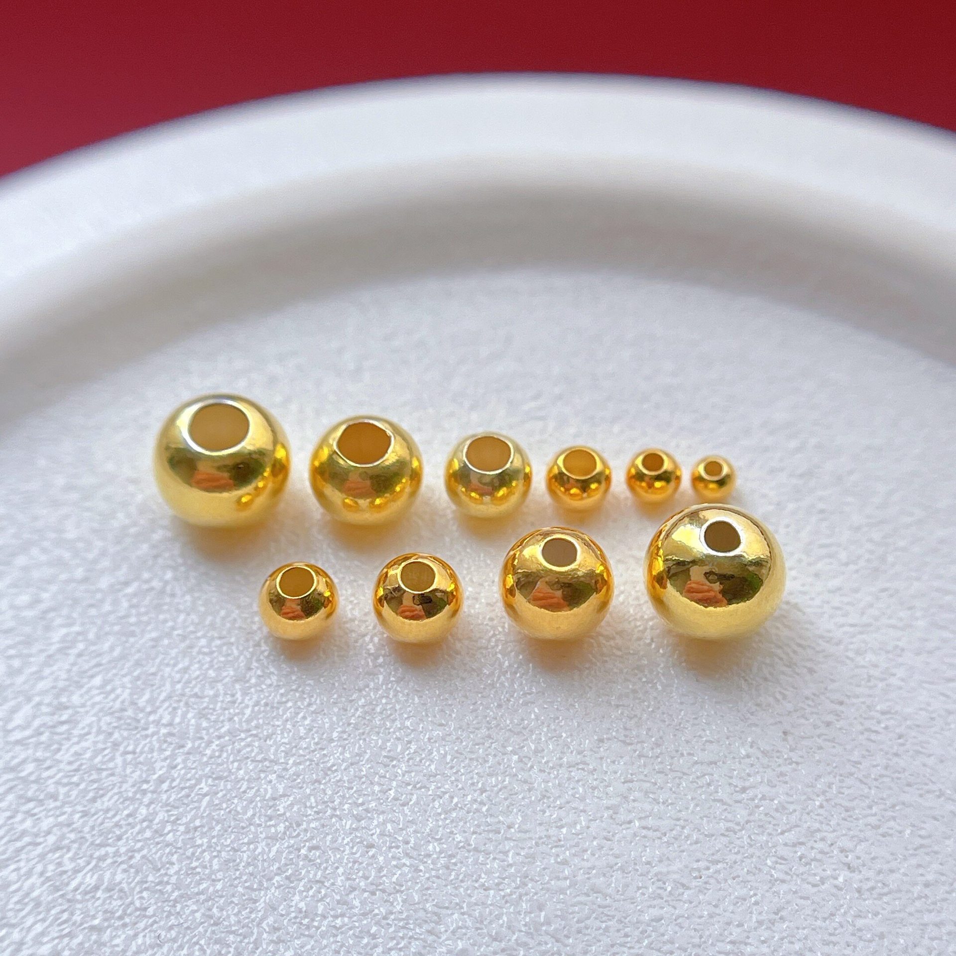 925 Ancient Silver Gold-Plated Accessories, Shiny Small Gold Beads, Spacer Beads, Round Beads, Loose Beads, Small Beads, Fortune Beads, DIY Jewelry