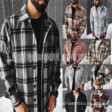 热卖跨境 wish 亚马逊 新款男士开衫手抓绒格子口袋长袖衬衫厂家