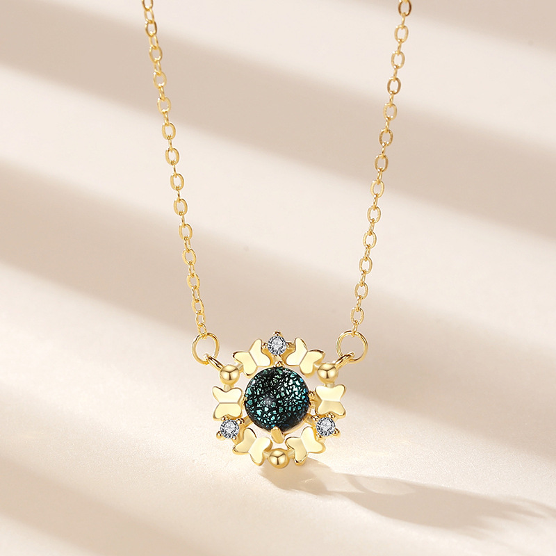 Collar de girasol estilo coreano moda S925 plata esterlina mariposa Garland collar de las mujeres collar de todo fósforo de las mujeres al por mayor