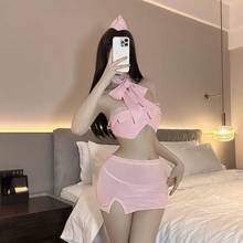 韩版抹胸空姐套装制服小胸情趣内衣性感纯欲露臀免脱诱惑睡衣套装