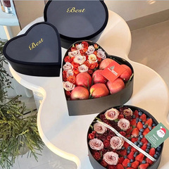 圓形開窗禮盒黑色心形愛心插花大號圓禮盒玫瑰花束包裝水果空花盒