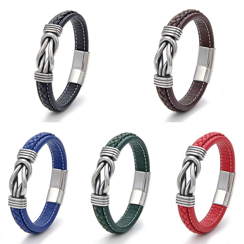 European and American Cross-border Hot Sale Retro Men's Leather Bracelet Hip Hop Punk Style Bracelet Mobius Ring Bracelet Wholesale