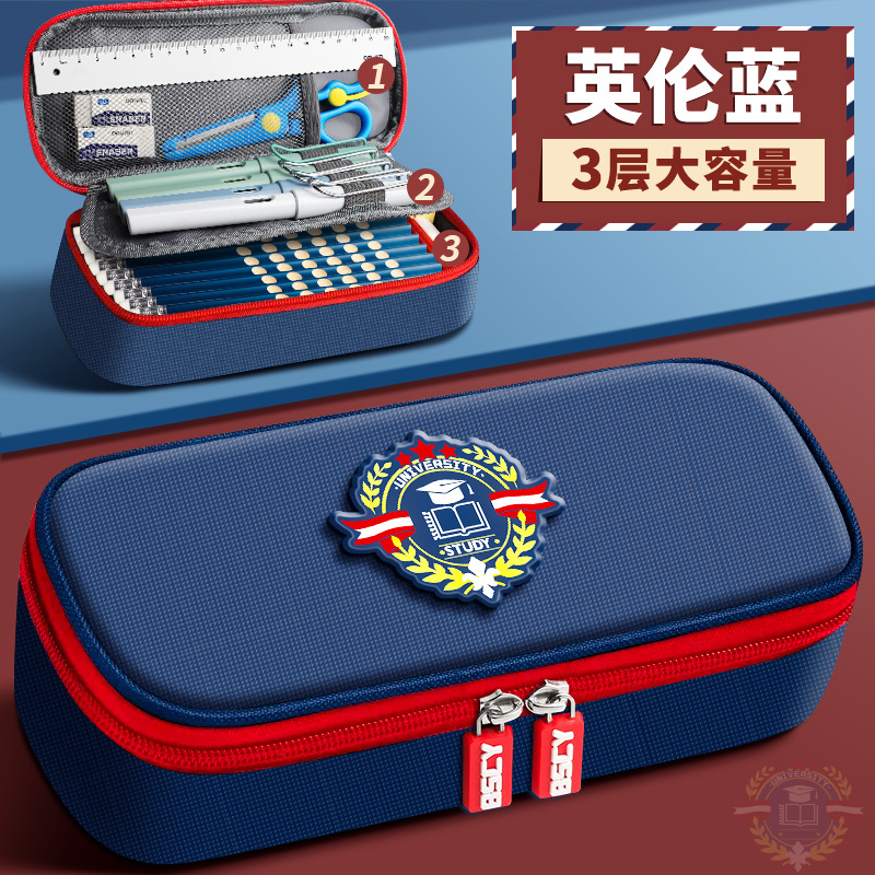 Bolsa de bolígrafo británica de gran capacidad para niños, caja de papelería para estudiantes, bolsa de papelería para niñas, lienzo francés, primer grado