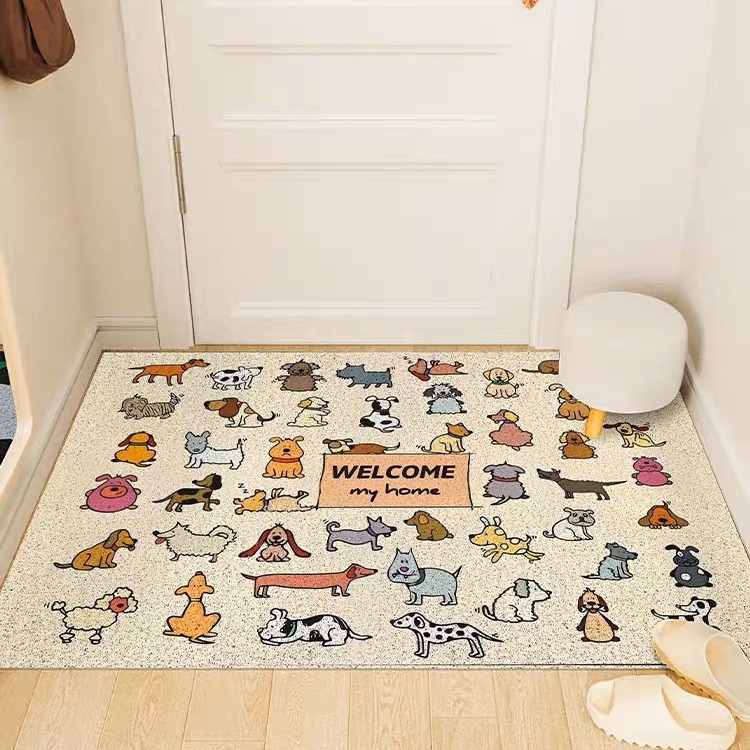 Cartoon Dog Entrance Floor Mat Home Home Doorway Silk Loop Foot Mat Entrance Doorway Entrance Mat Door Outside Non-slip Carpet