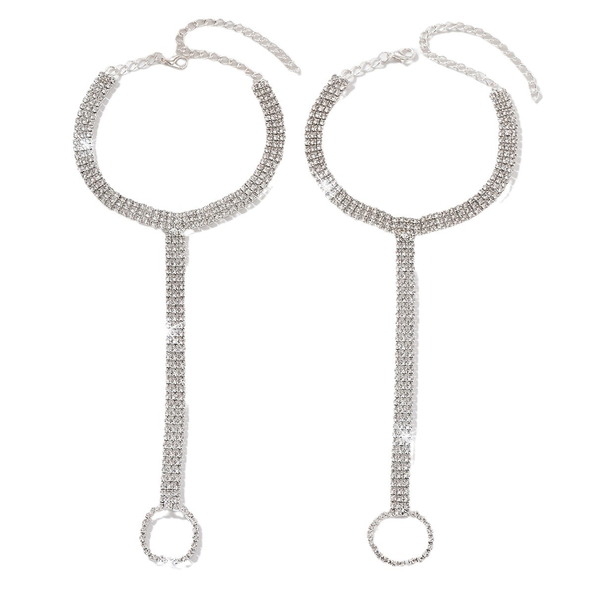 Europa y los Estados Unidos de verano de nuevo estilo de playa diamantes flash tobillas accesorios de pie simple 3 filas de micro diamantes con dedos tobillas Ankle para mujeres