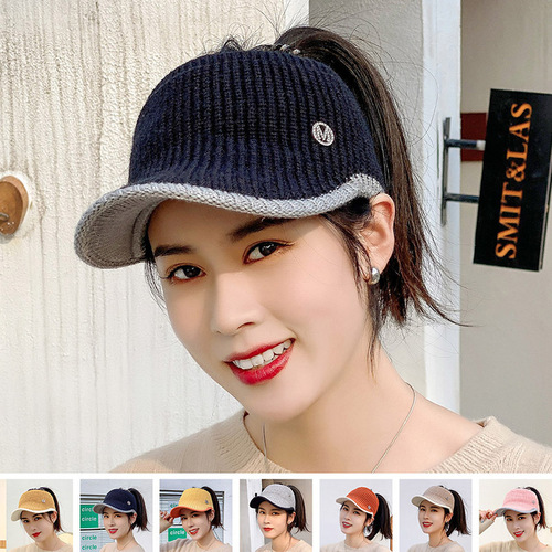 Fashionable Autumn/Winter Outdoor Winter Knitted Wool Baseball Cap Warm Visor Hat for Women, New Arrival Cold-Proof Flat-Brimmed Cap