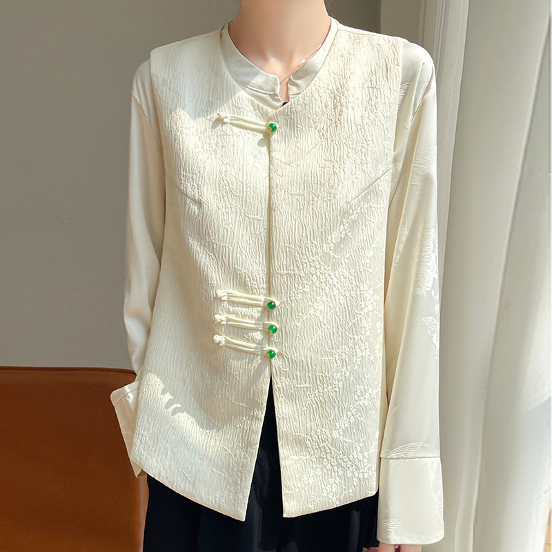 New Chinese Style Plum Blossom Design Silky Satin Sleeveless Vest Cardigan Women's Button Jacquard Knitted Waistcoat